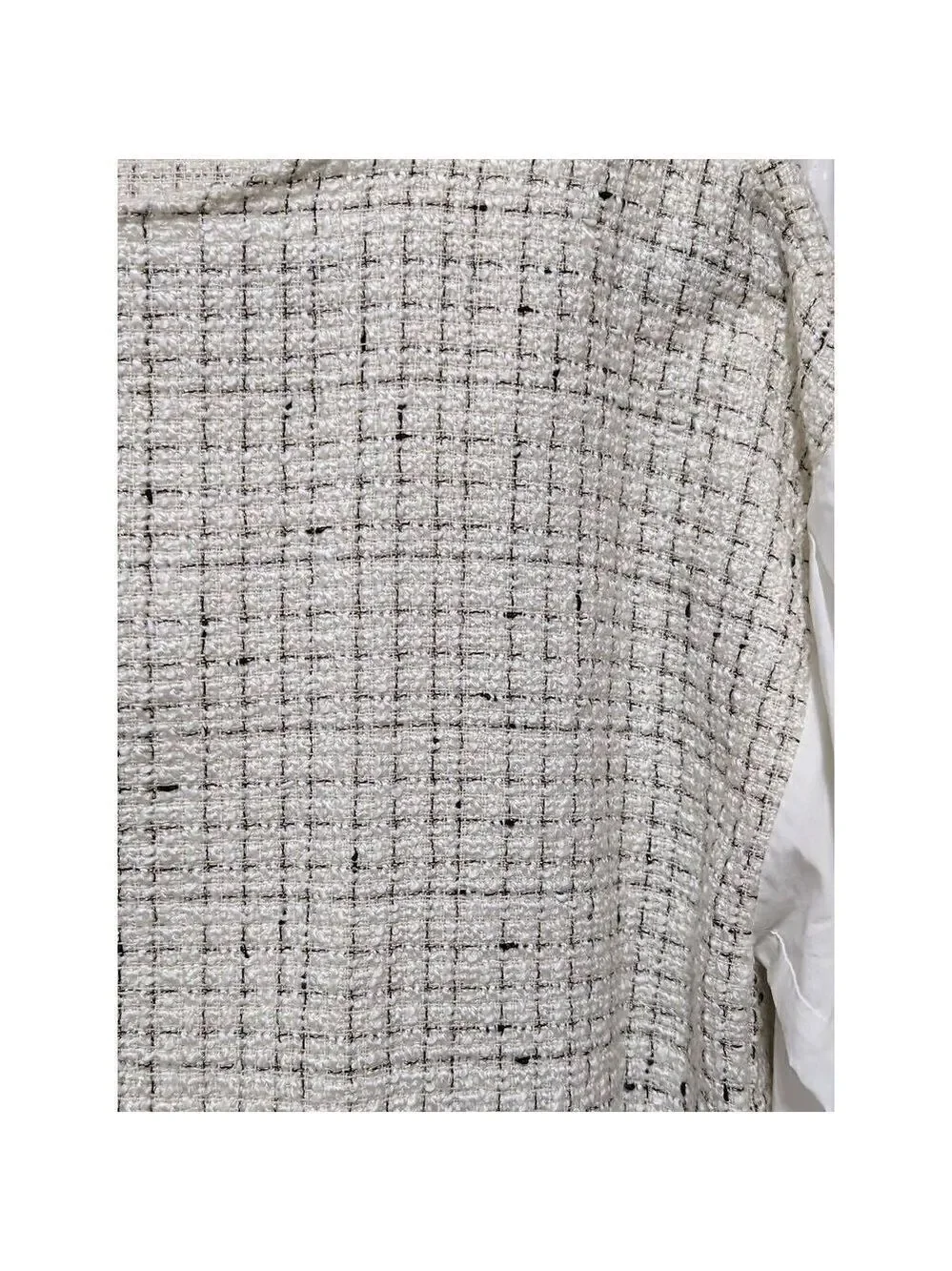 Zara Women's Textured Tweed Cotton Sleeves Body Fringe Hem Crop Top Size Small